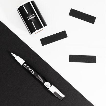 200 Narrow Chalkboard Labels Roll with Chalk Marker - Savvy &amp; Sorted