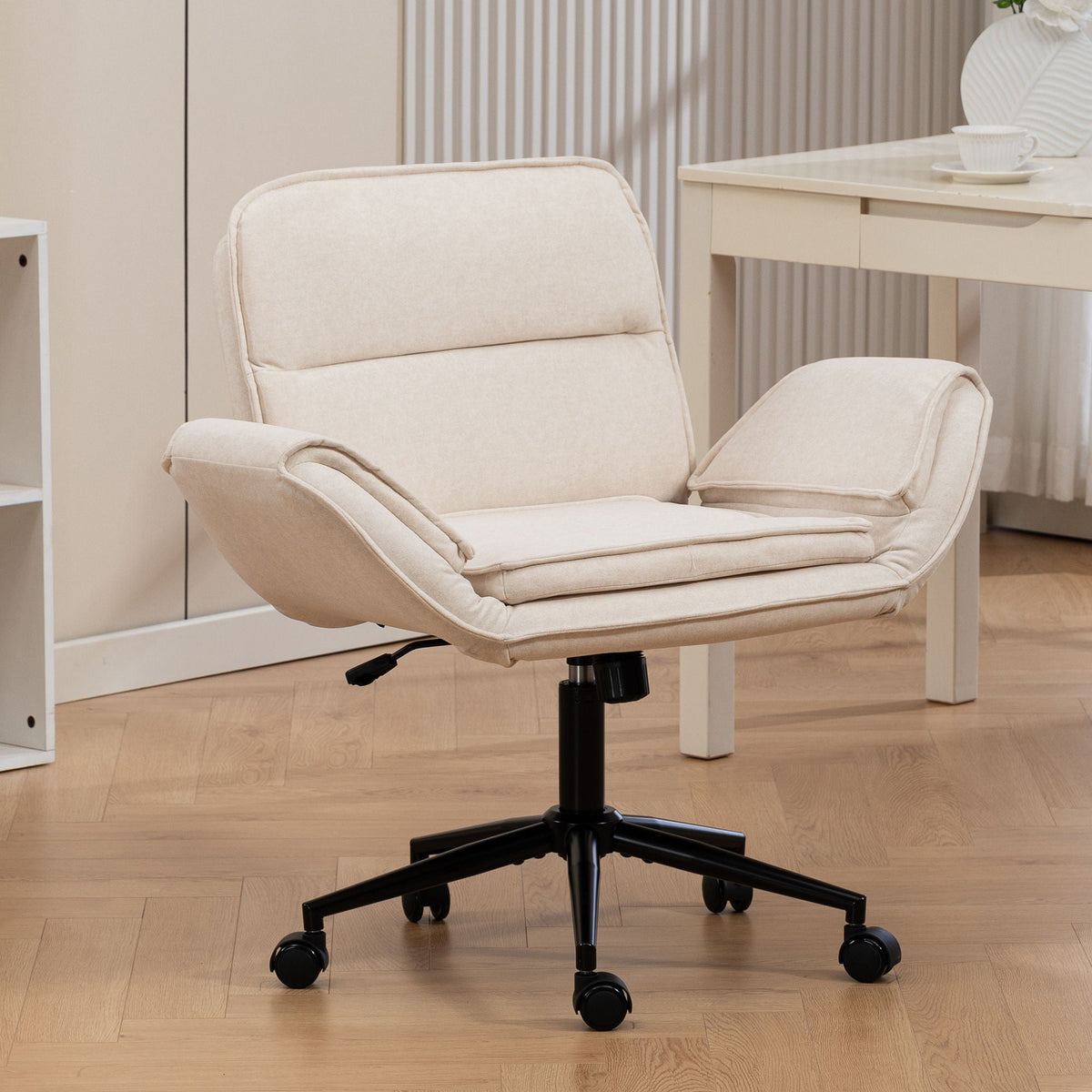 Criss Cross Swivel Desk Chair With Adjustable Armrests &amp; Wheels For Home Office