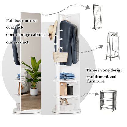 360° Rotating Full Length Mirror with Hook Storage Rack