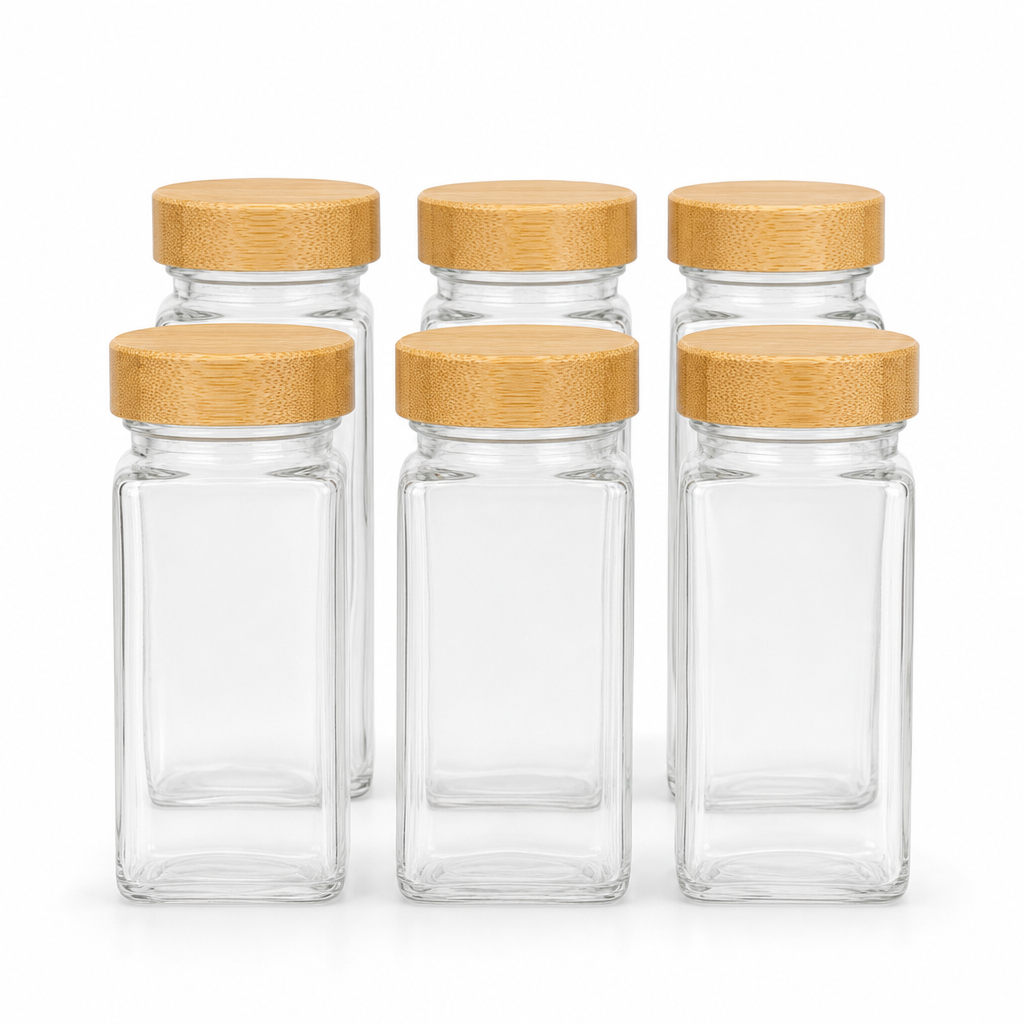 6Pk Rectangle Spice Jar with Bamboo Lid