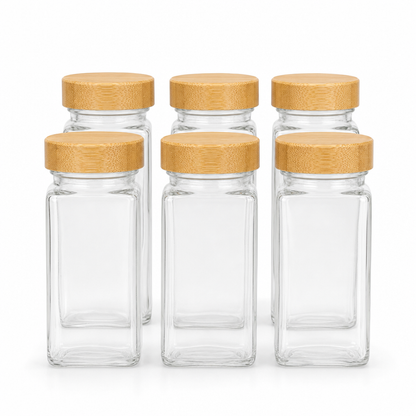6Pk Rectangle Spice Jar with Bamboo Lid