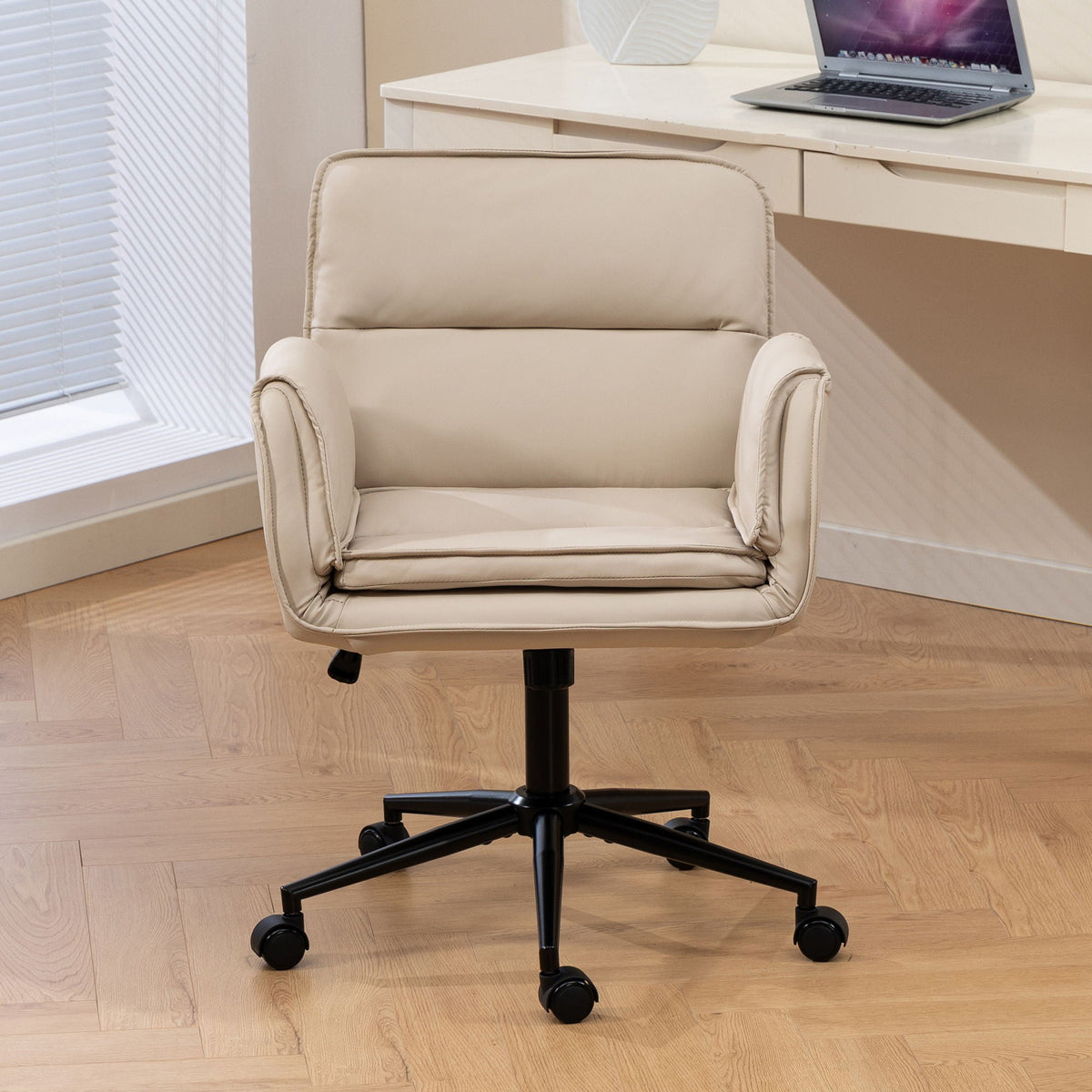 Criss Cross Swivel Desk Chair With Adjustable Armrests &amp; Wheels For Home Office