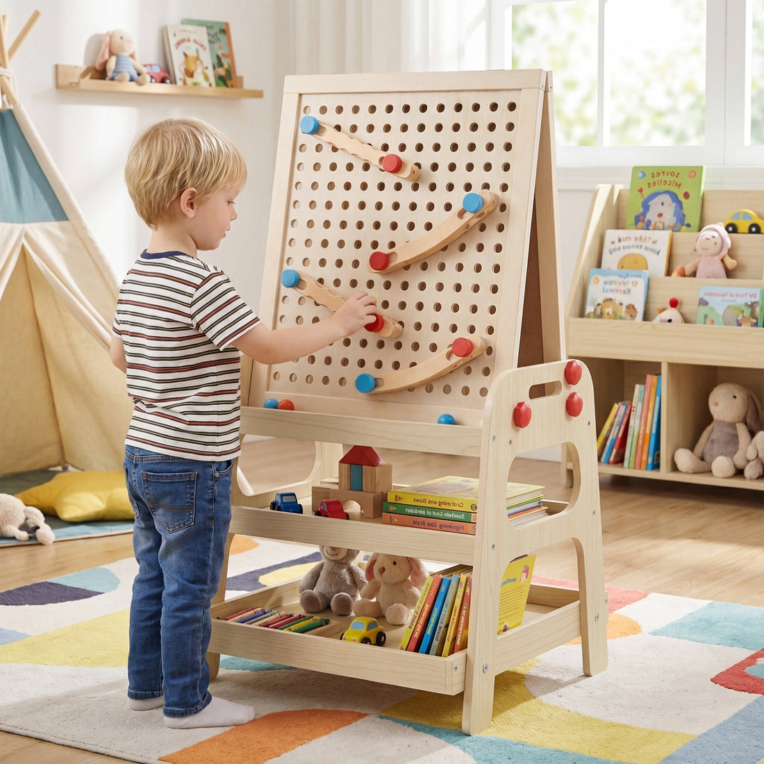 2-in-1 Kids Art Easel with Magnetic Whiteboard &amp; Marble Run