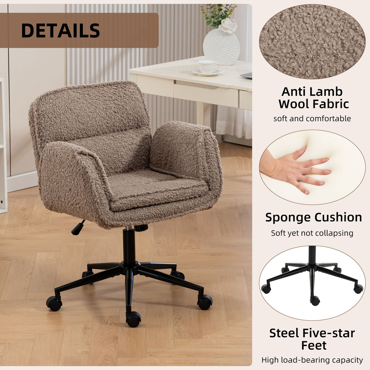 Criss Cross Swivel Desk Chair With Adjustable Armrests &amp; Wheels For Home Office