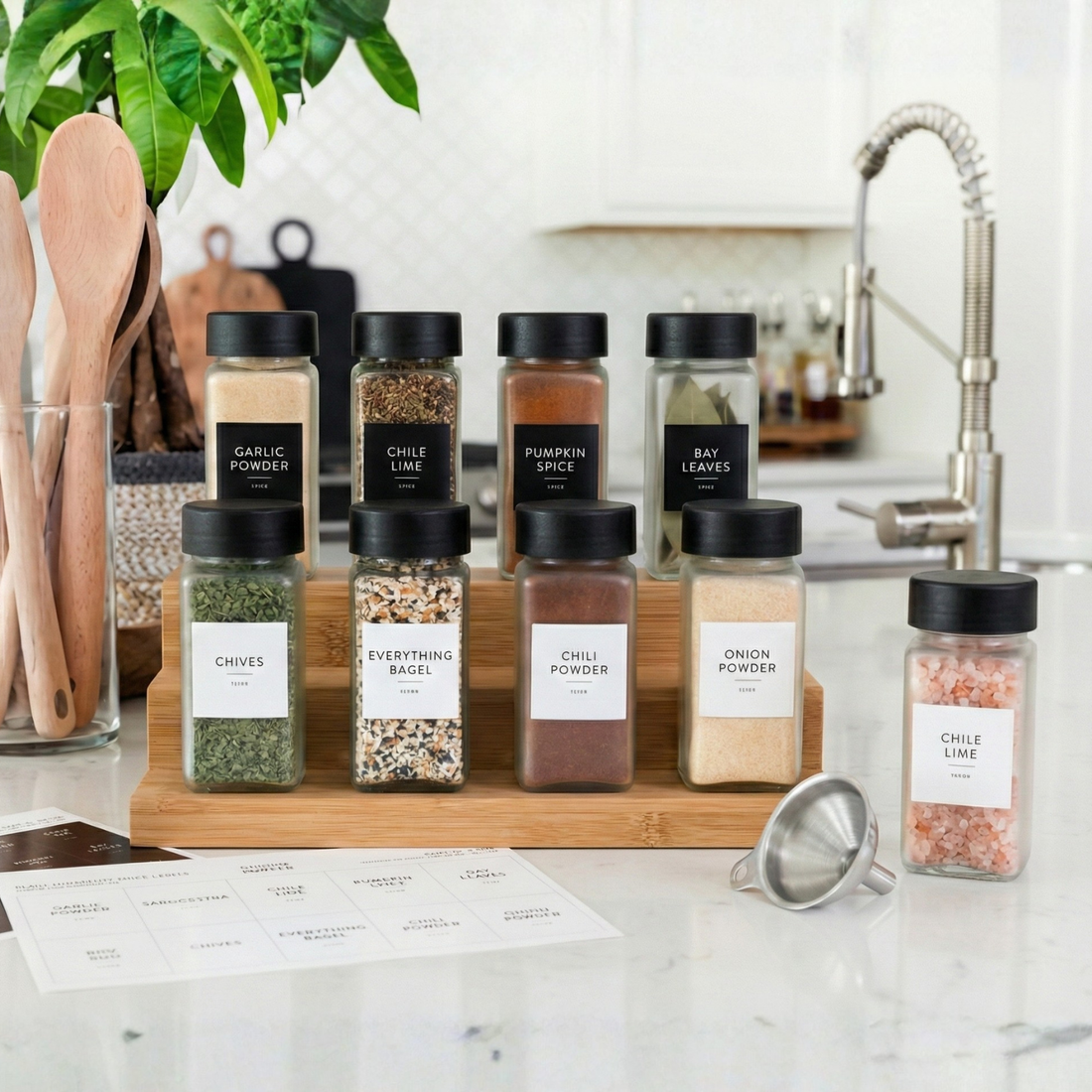 Glass Spice Jars with Black Plastic Lids - 24 PACK