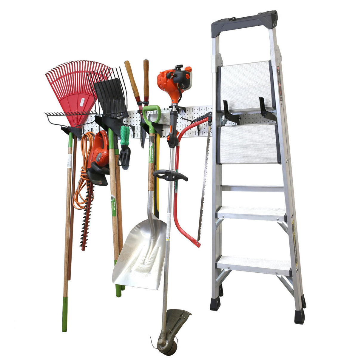 Garage Storage Lawn &amp; Garden Tool Organization Wall Organizer Rack - Pegboard with Accessories