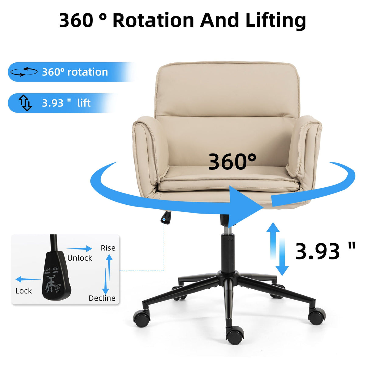 Criss Cross Swivel Desk Chair With Adjustable Armrests &amp; Wheels For Home Office