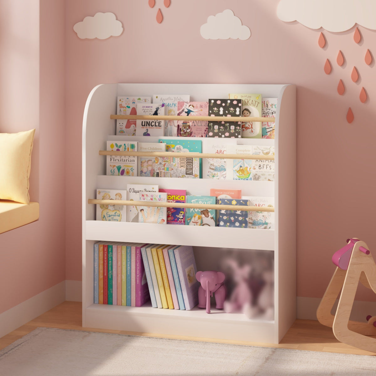 Kids Bookshelf with 3-Tier Front-Facing Display &amp; Toy Storage