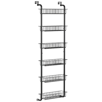 6 Tier Over Door Pantry Organizer Hanging Hooks Door Storage Rack Carbon Steel Basket 62.99in Over Door Shelf for Kitchen Bathroom
