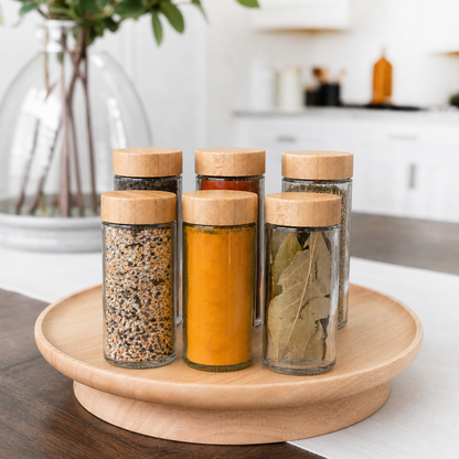 6 pk Round Spice Jar with Bamboo Lid