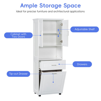 Tall Bathroom Cabinet with Laundry Basket