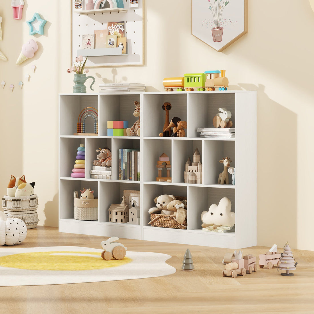 7-Section Freestanding Bookshelf for Kids Room Classroom Daycare Nursery-White – image 2