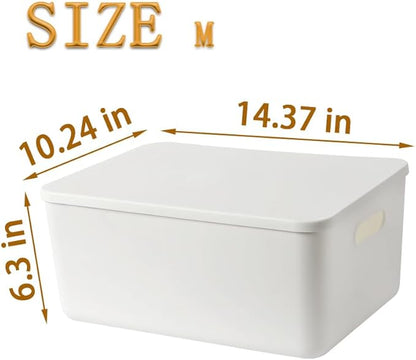 4 pack large plastic White storage bins Baskets, Toy Box Chest with Lids and Handle，Organizer Containers for Baby，Kids,snacks,Nursery，Shelves，Playroom, Bedroom，Office,Closet，home