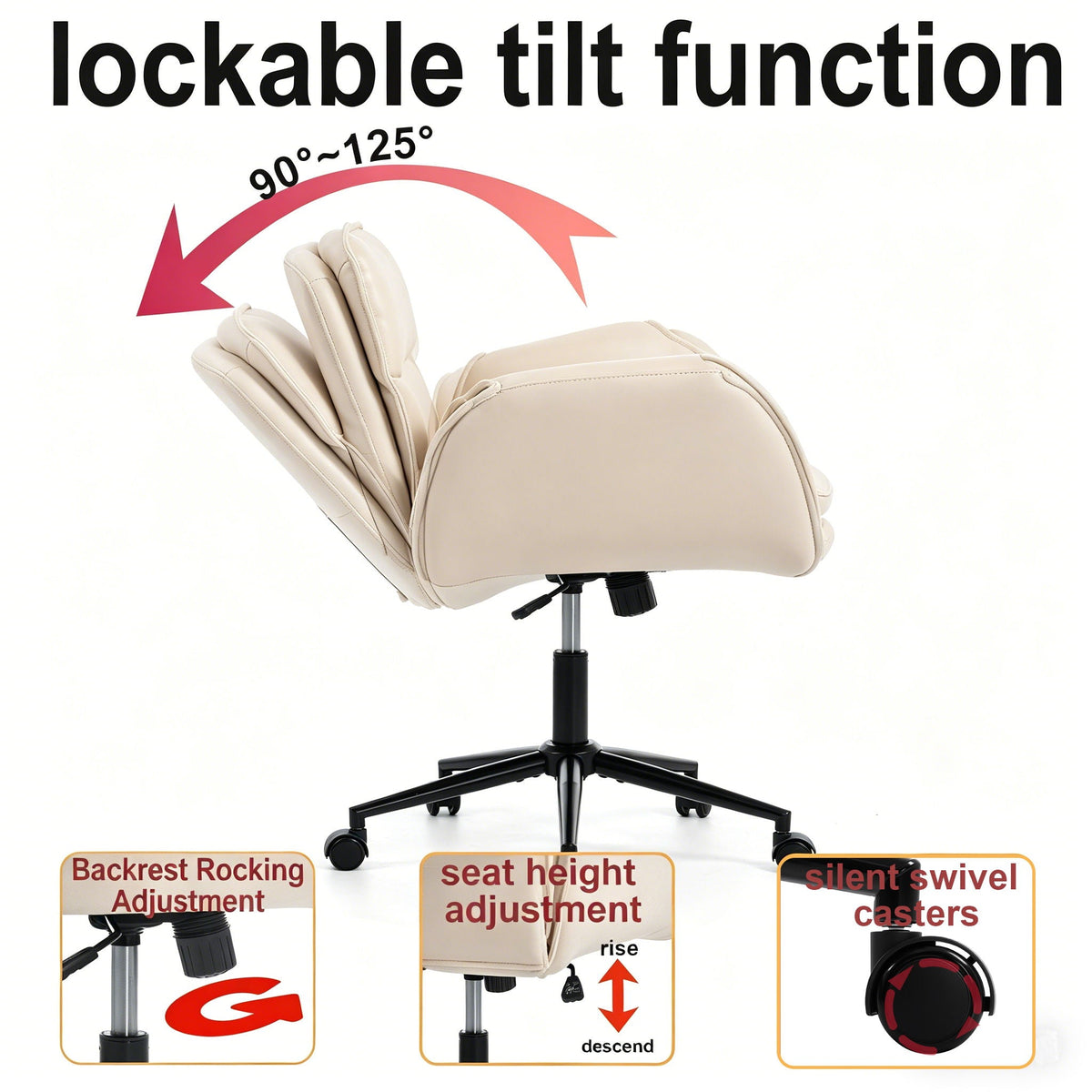Criss Cross Swivel Desk Chair With Adjustable Armrests &amp; Wheels For Home Office