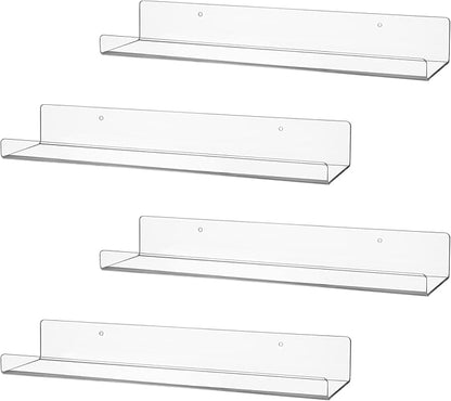 4 Pack Clear Acrylic Floating Shelves for Wall, 15&