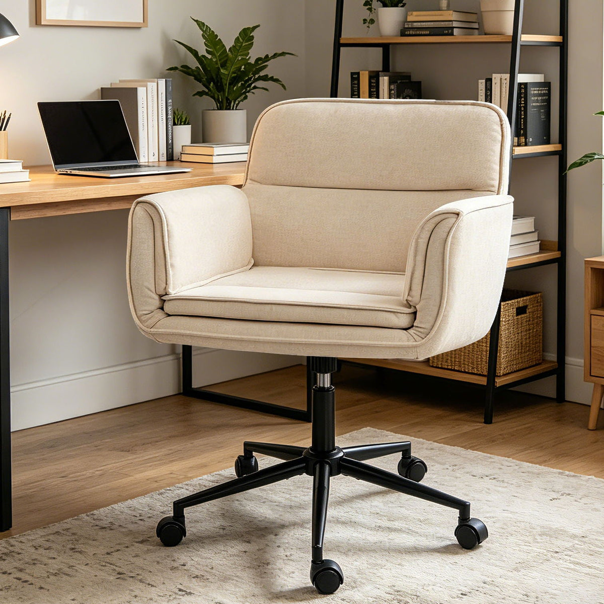 Criss Cross Swivel Desk Chair With Adjustable Armrests &amp; Wheels For Home Office