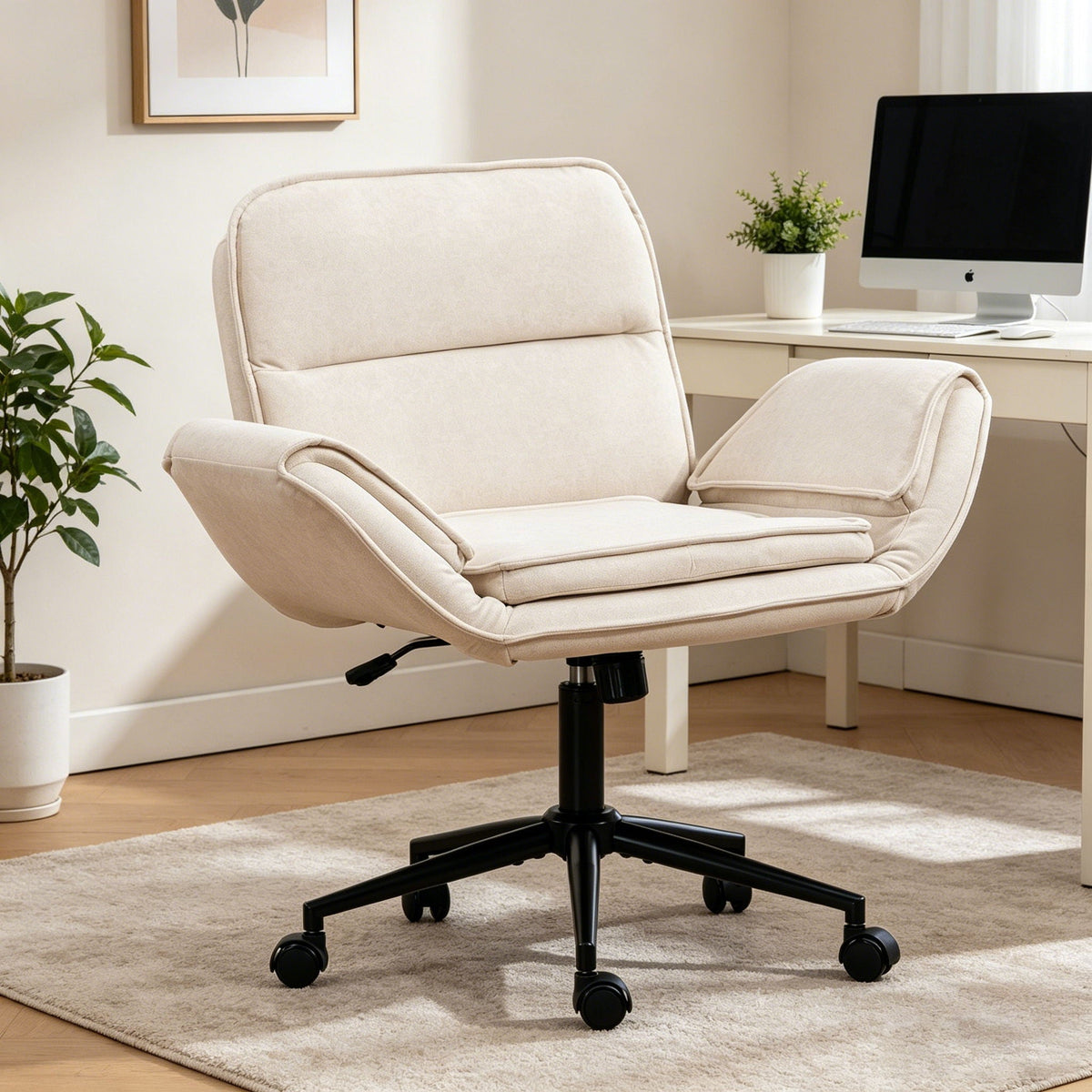 Criss Cross Swivel Desk Chair With Adjustable Armrests &amp; Wheels For Home Office