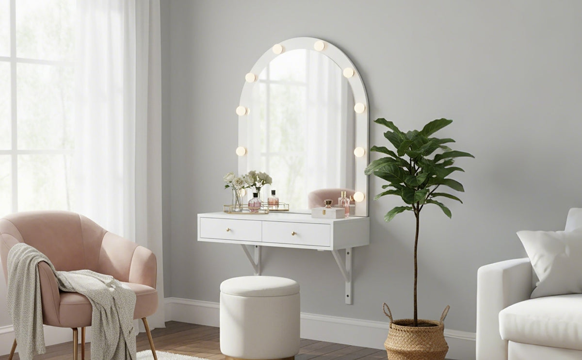 Floating Makeup Vanity Desk with Mirror &amp; 3-Color Lights