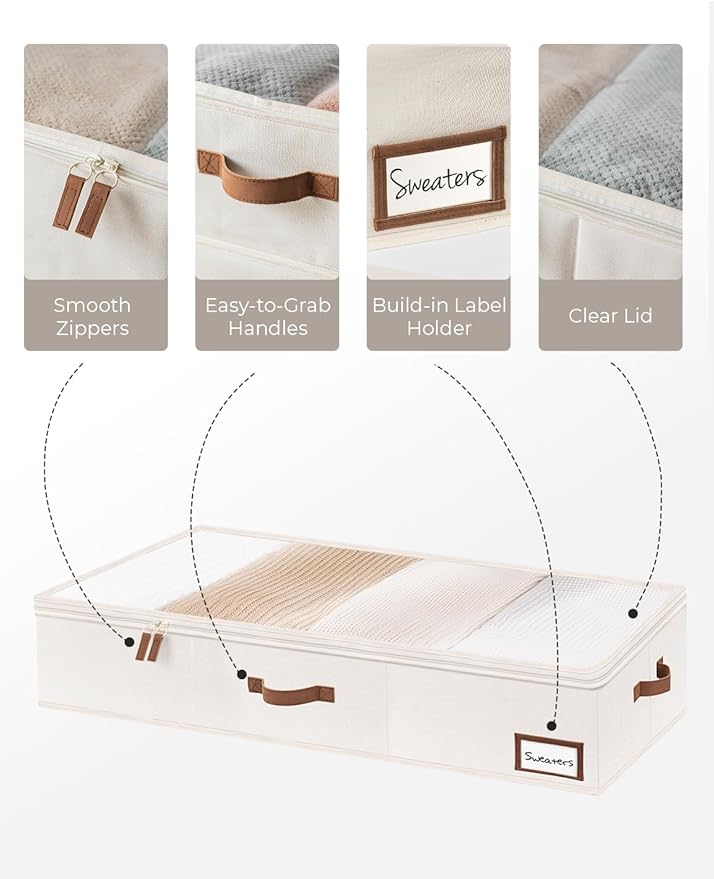StorageWorks Under Bed Storage Containers with Handles and Label Holder, 2 Pack Ultra-thick Fabric Underbed Bins, Closet Organizer for Clothes, Blankets, Sweater