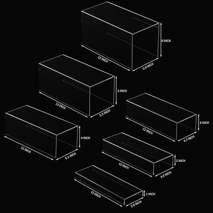 Rectangular Acrylic Display Risers 6pcs, Clear Display Storage Stands, Acrylic Display for Funko Pop Figure, Desserts, Cupcake, Toys, Collectibles, Merchandises- 12-1&