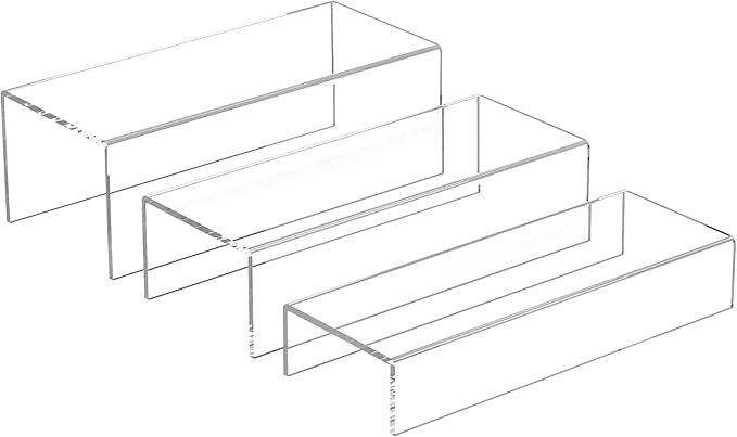 Clear Riser Display Shelf 3pcs, Desktop Rectangular Acrylic Display Shelves Storage Organizer, Acrylic Stands for Funko Pop Figure, Bags, Shoes, Spice Jars, Skincare, Cosmetics - 12-2&