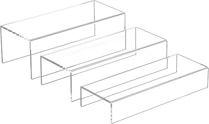 Clear Riser Display Shelf 3pcs, Desktop Rectangular Acrylic Display Shelves Storage Organizer, Acrylic Stands for Funko Pop Figure, Bags, Shoes, Spice Jars, Skincare, Cosmetics - 12-2&
