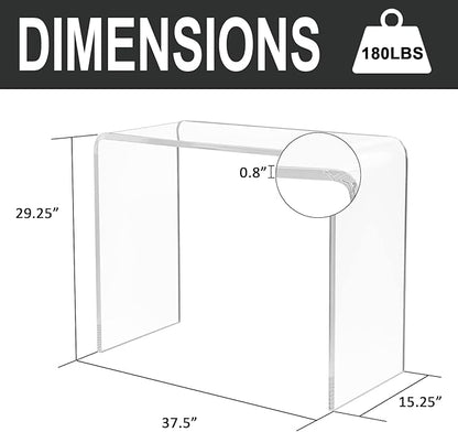 Acrylic Console Table, 37.5” L Thick Modern Entryway Table for Hallway, Living Room, Clear Acrylic Desk, 37.5” W x 29.25” H x 15.25” D, 220LBS Weight Capacity.