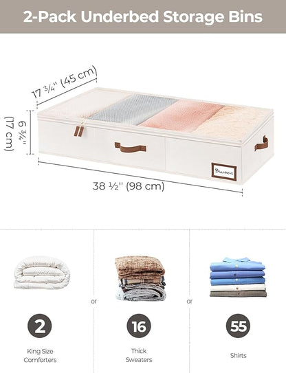 StorageWorks Extra Large Under Bed Storage Containers with Handles and Label Holder, 2 Pack Ultra-thick Fabric Underbed Bins, Closet Organizer for Clothes, Blankets, Sweater