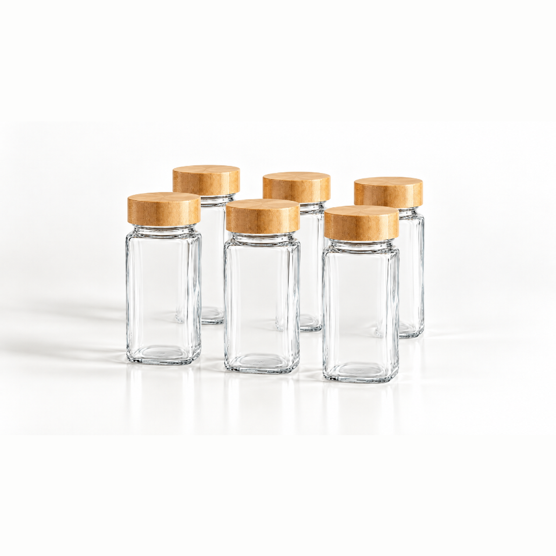 6Pk Rectangle Spice Jar with Bamboo Lid