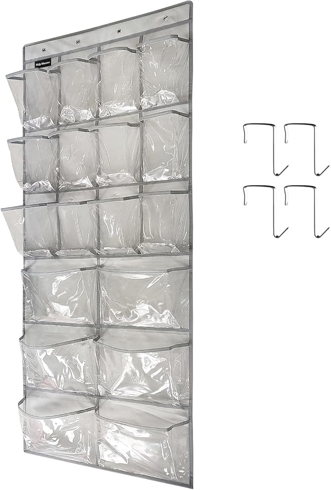 Extra Large Hanging Crystal Clear Over Door Shoe Organiser, Closet Shoe Rack with 12+6 Pockets, 8 Ho