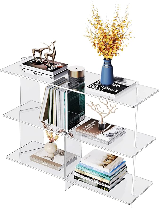 Acrylic Bookshelf, Small 3 Tier Open Bookcase for Small Spaces,Sofa Table, Hallway Entry Table for Home Living Room (Clear, 39.4&