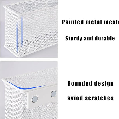 White Magnetic Basket, Magnetic Shelf Pencil Holder for Refrigerator, Wire Mesh Magnetic Bin, Magnetic Organizer Whiteboard Desktop Storage, 6.29"x2.28"x3.54"