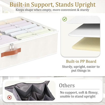 Yawinhe Under Bed Storage Containers, 4 Pack, Bin with Lids, Collapsible Closet Organizers, with Sorting Card Slot and 4 Leather Handles, for Blanket, Bedding, 31.5&