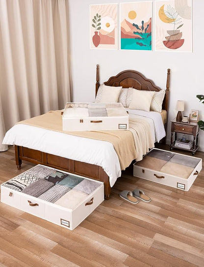StorageWorks Underbed Storage Box, Under Bed Clothes Organizer With Sturdy Structure and Ultra Thick Fabric, Beige, 33" L x 31" W x 6 ¾ "H, 2 pack