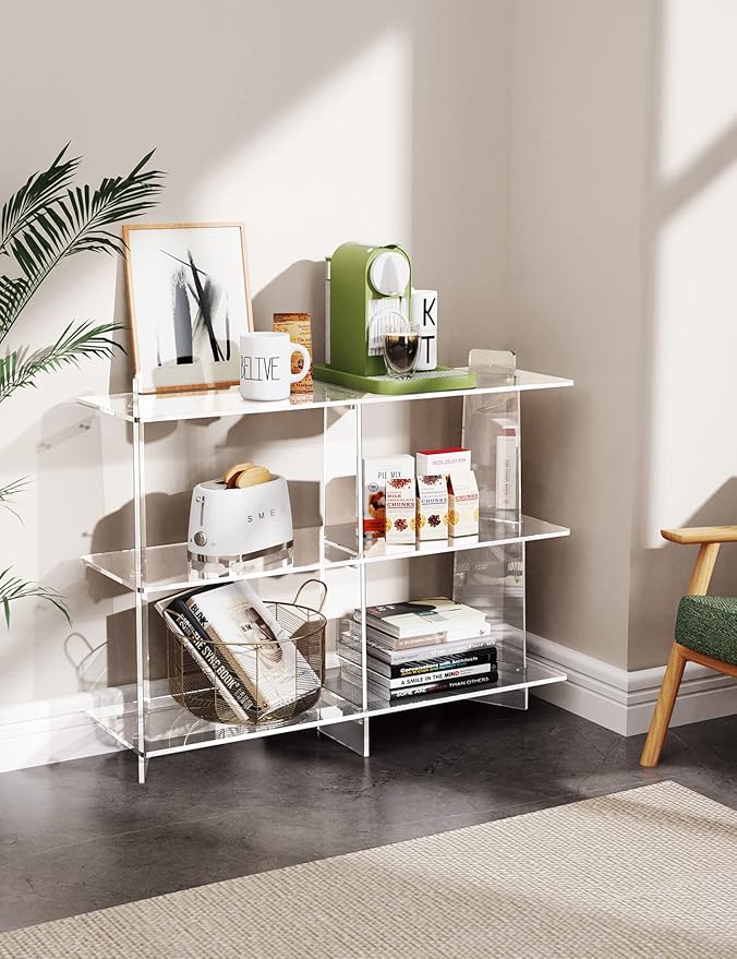 Acrylic Bookshelf, Small 3 Tier Open Bookcase for Small Spaces,Sofa Table, Hallway Entry Table for Home Living Room (Clear, 39.4&