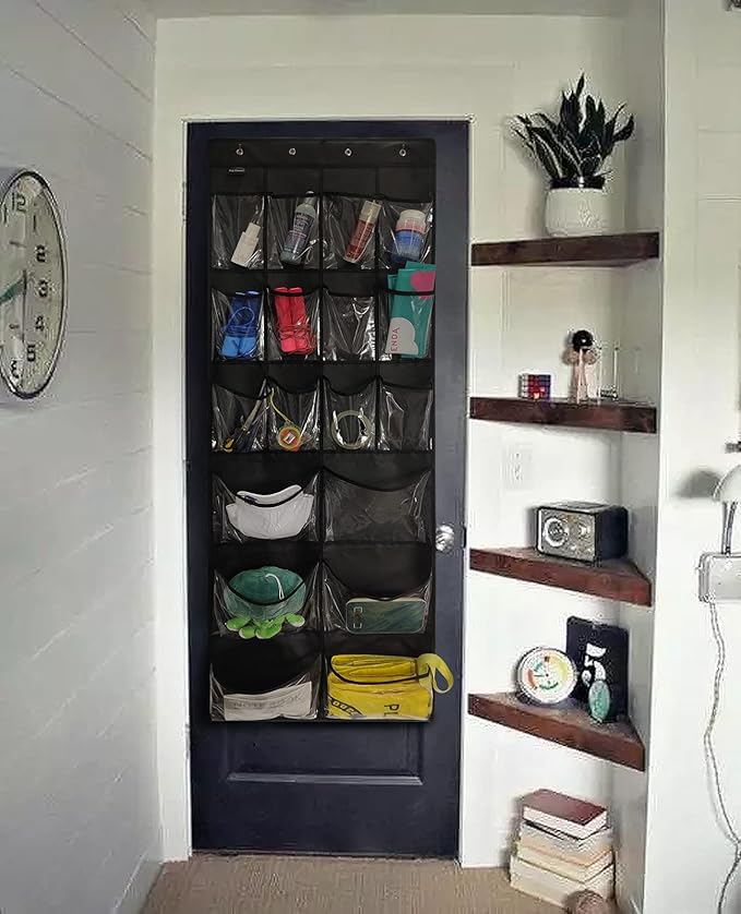 Extra Large Hanging Over Door Shoe Organiser, Closet Shoe Rack – 12+6 Crystal Pockets, 4 Hooks, Blac – image 2