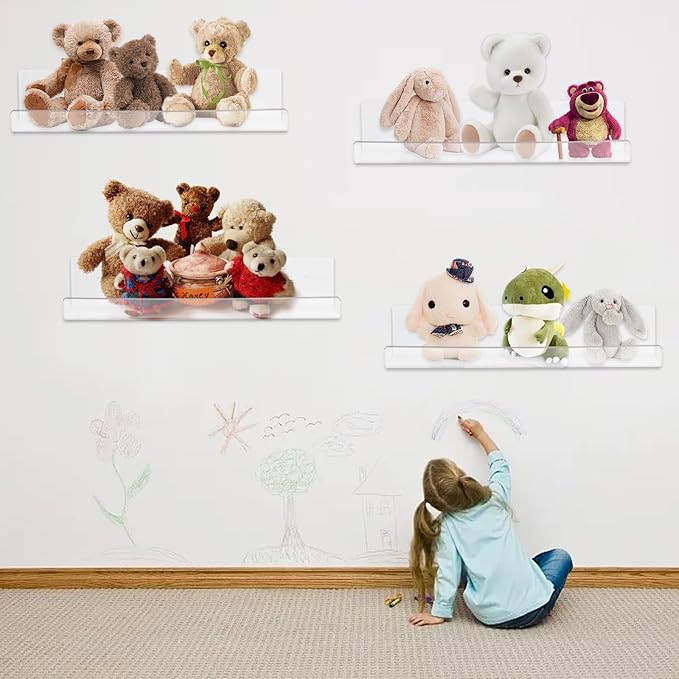 4 Pack Clear Acrylic Floating Shelves for Wall, 15&