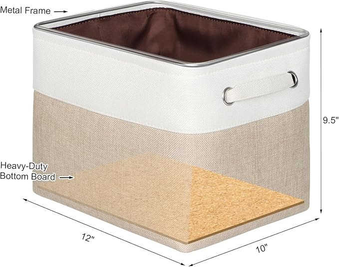 Kntiwiwo Foldable Storage Bin Collapsible Basket 12" x 10" x 9.5" Cube Storage Organizer Bins with Dual Carry Handles for Home Closet Shelves Drawers Organizer, Set of 3, Beige