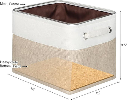 Kntiwiwo Foldable Storage Bin Collapsible Basket 12" x 10" x 9.5" Cube Storage Organizer Bins with Dual Carry Handles for Home Closet Shelves Drawers Organizer, Set of 3, Beige