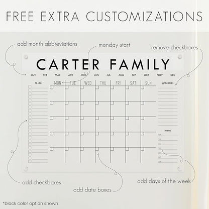 Family planner with customizable options on a white background