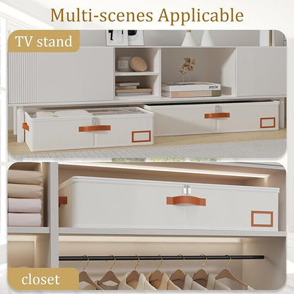 Yawinhe Under Bed Storage Containers, 2 Pack, Bin with Lids, Collapsible Closet Organizers, with Sorting Card Slot and 4 Leather Handles, for Blanket, Bedding, 31.5&