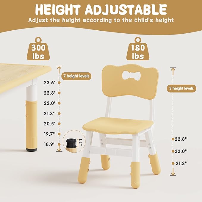 Brelley Kids Table and 4 Chairs Set, Height Adjustable Toddler Table and Chair Set, Graffiti Desktop, Non-Slip Legs, Max 300lbs, Children Multi-Activity Table for Ages 2-8