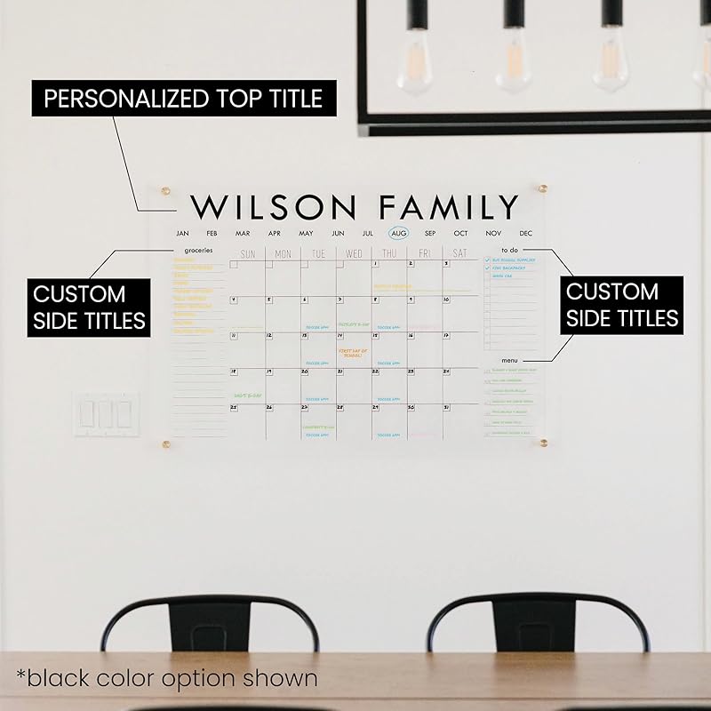 Personalized Clear Acrylic Calendar for Wall - Large Block Letter