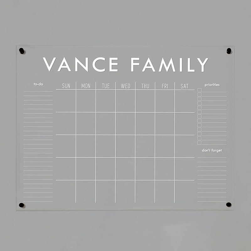 Personalized Clear Acrylic Calendar for Wall - Large Block Letter