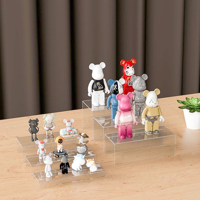 Rectangular Acrylic Display Risers 6pcs, Clear Display Storage Stands, Acrylic Display for Funko Pop Figure, Desserts, Cupcake, Toys, Collectibles, Merchandises- 12-1&