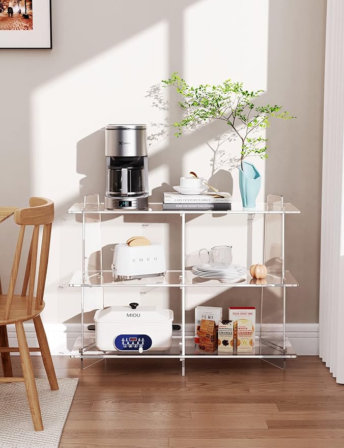 Acrylic Bookshelf, Small 3 Tier Open Bookcase for Small Spaces,Sofa Table, Hallway Entry Table for Home Living Room (Clear, 39.4&