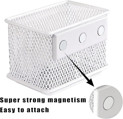 White Magnetic Basket, Magnetic Pencil Holder for whiteboard, Wire Mesh Magnetic Refrigerate Organizer, Magnetic shelf Desktop Storage, 3.42&