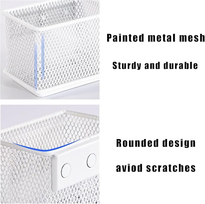 White Magnetic Basket, Magnetic Pencil Holder for whiteboard, Wire Mesh Magnetic Refrigerate Organizer, Magnetic shelf Desktop Storage, 3.42&