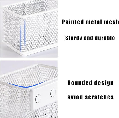 White Magnetic Basket, Magnetic Pencil Holder for whiteboard, Wire Mesh Magnetic Refrigerate Organizer, Magnetic shelf Desktop Storage, 3.42&