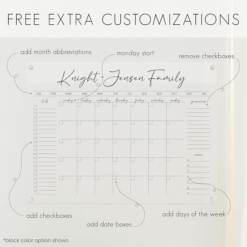 Family planner with customizable options on a light gray background